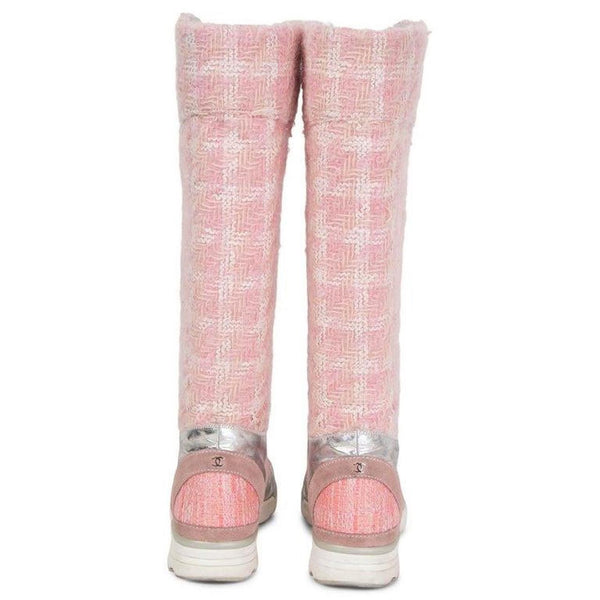 Chanel Pink Tweed Sneaker Boots