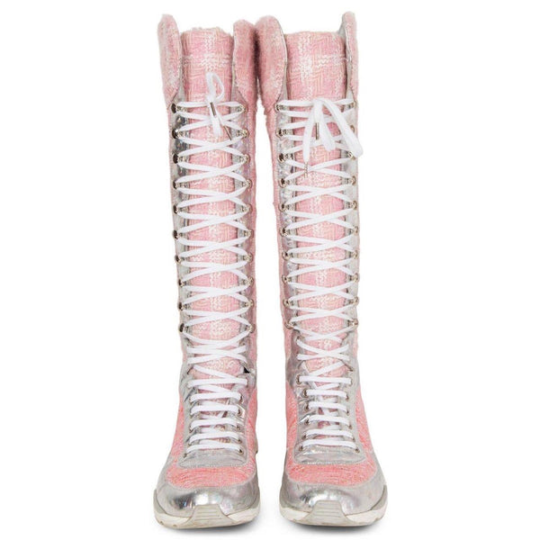 Chanel Pink Tweed Sneaker Boots